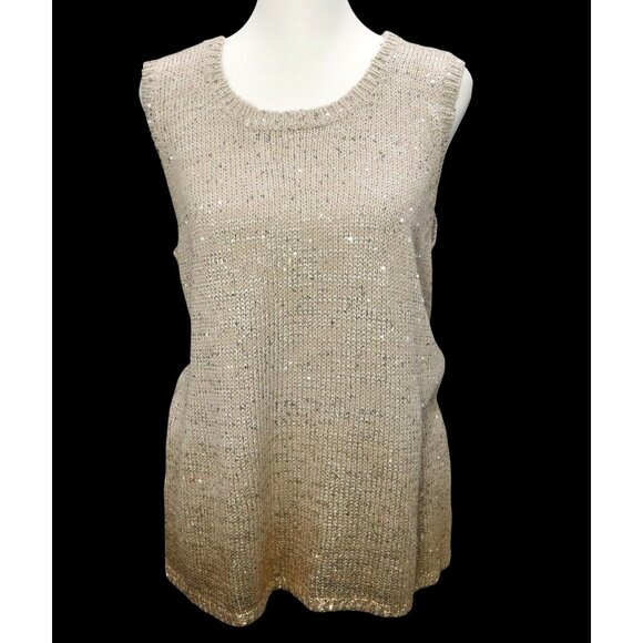 Chico's Beige and Gold Ombre Sequin Sweater Cardigan Sz 3 and Sweater Tank Sz 2 - Picture 5 of 7